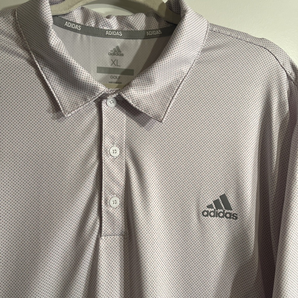 Adidas Mens Golf Performance Polo Shirt XL White Red Micro Dot Print Logo